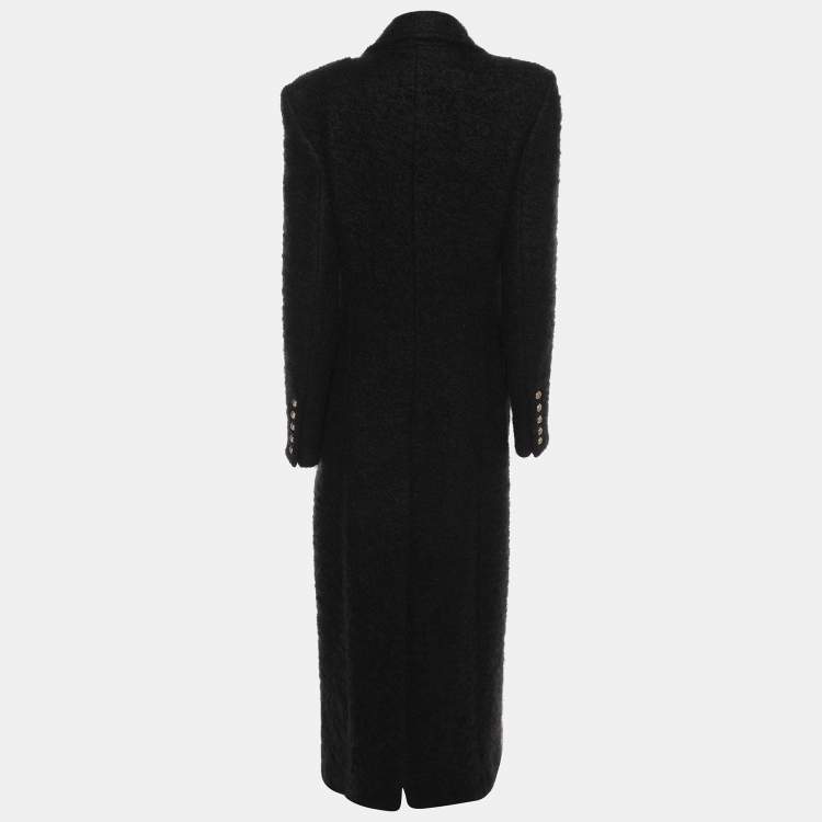 Pre Owned Balmain Black Mohair Wool Double Breasted Long Coat L