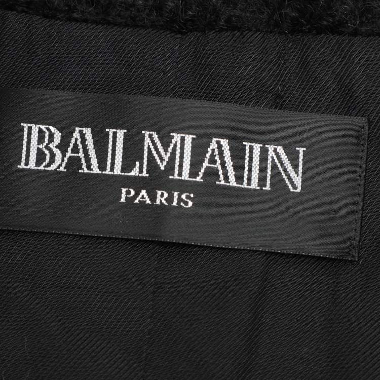 Pre Owned Balmain Black Mohair Wool Double Breasted Long Coat L
