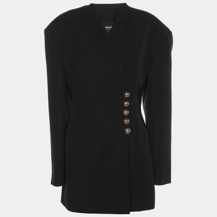 Pre Owned Balmain Black Wool Buttoned Front Blazer M