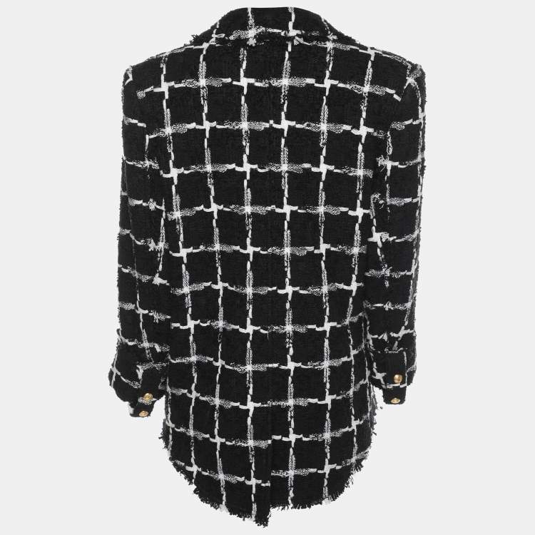 Pre Owned Balmain Black/White Tweed Double Breasted Blazer L
