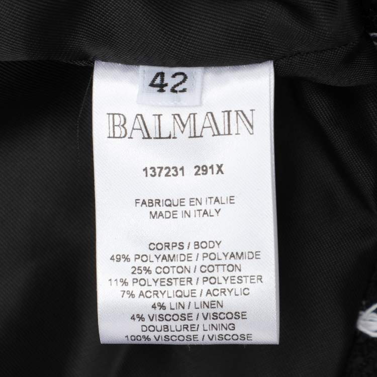 Pre Owned Balmain Black/White Tweed Double Breasted Blazer L