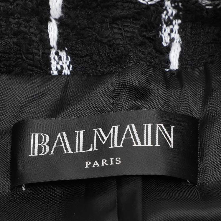 Pre Owned Balmain Black/White Tweed Double Breasted Blazer L