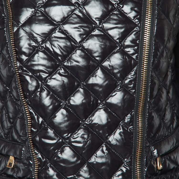 Pre Owned Balmain Black Nylon Zip-Up Quilted Down Jacket M