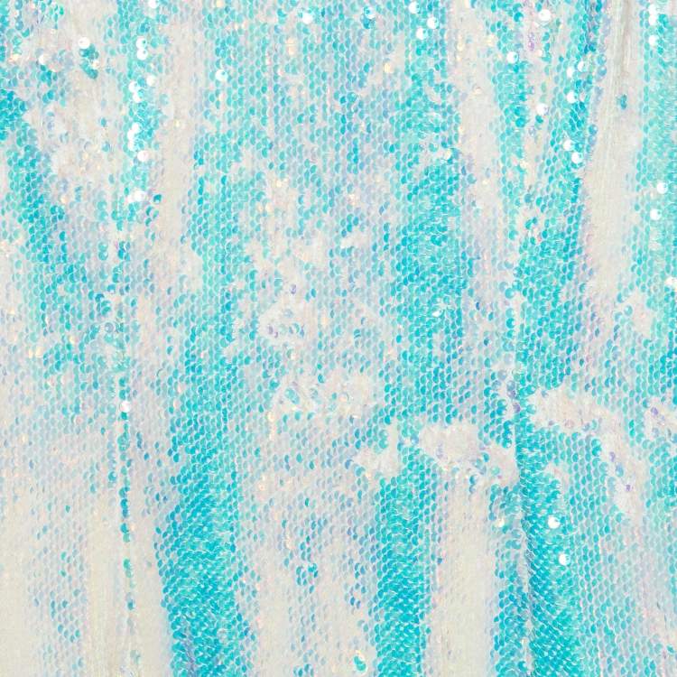Pre Owned Balmain Metallic Blue Sequin Sleeveless Bodysuit M