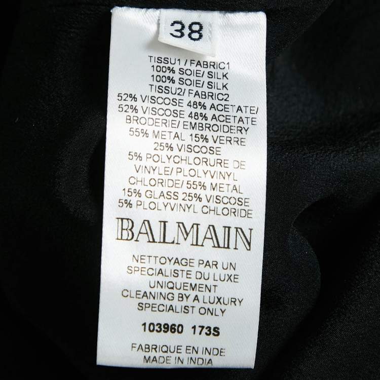 Pre Owned Balmain Black Beads and Sequin Embellished Silk Mini Shift Dress M
