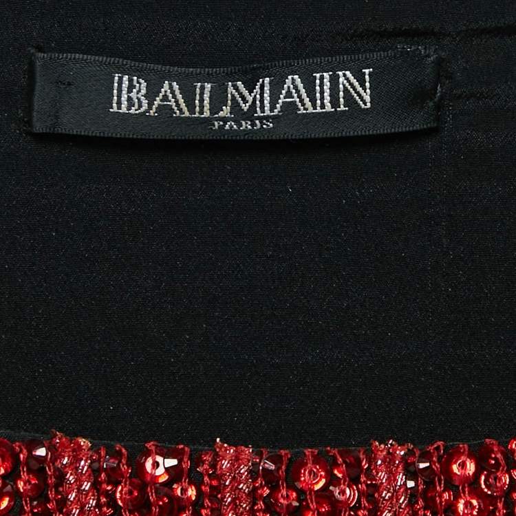 Pre Owned Balmain Black Beads and Sequin Embellished Silk Mini Shift Dress M