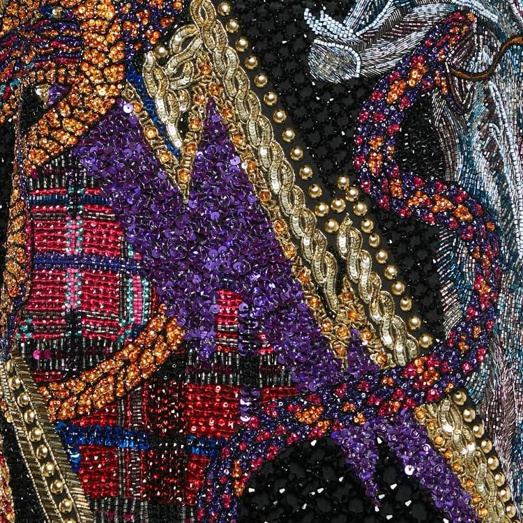 Pre Owned Balmain Black Beads and Sequin Embellished Silk Mini Shift Dress M