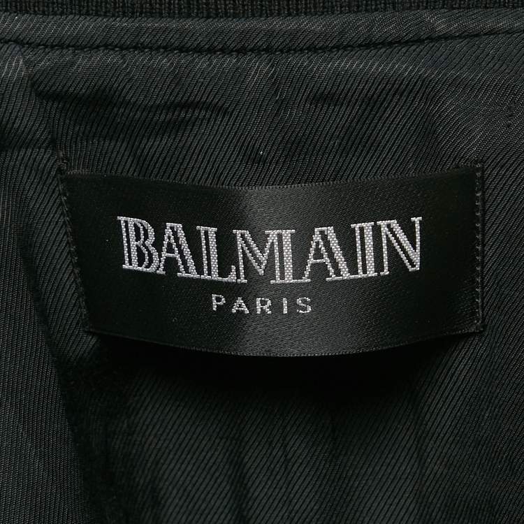 Pre Owned Balmain Black/Red Leather Applique Detail Bomber Jacket M