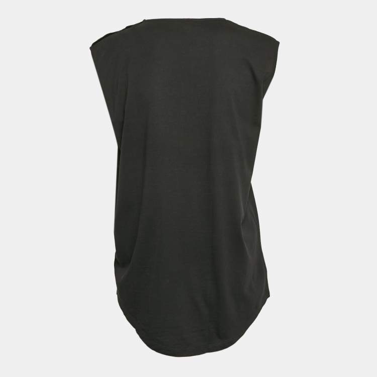 Pre Owned Balmain Black Logo Print Jersey Button Detail Tank Top S