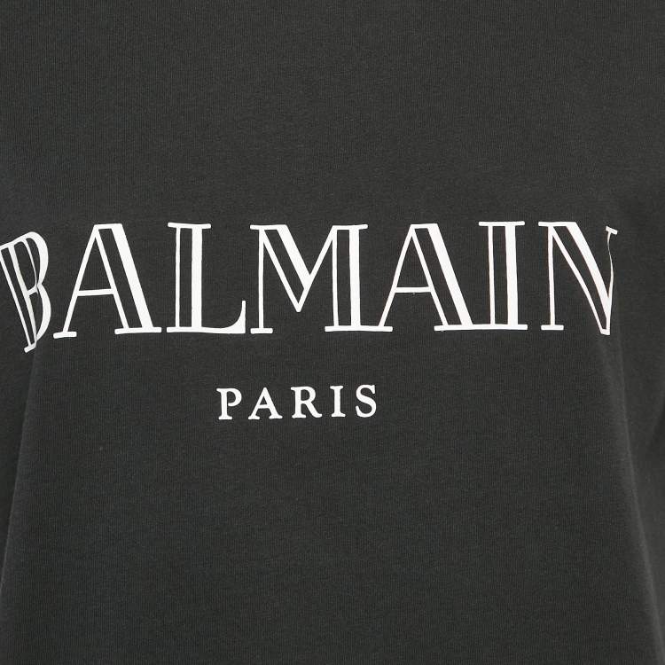 Pre Owned Balmain Black Logo Print Jersey Button Detail Tank Top S