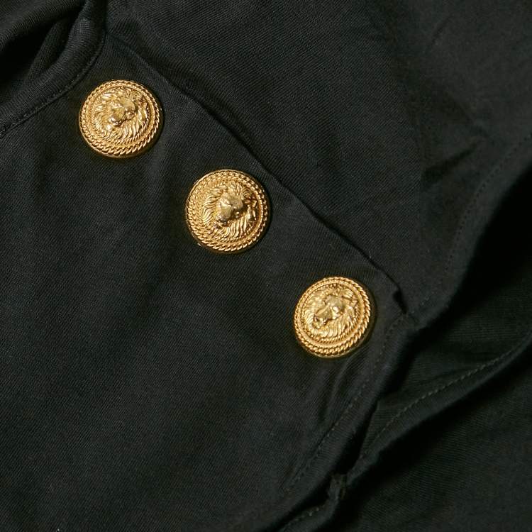 Pre Owned Balmain Black Logo Print Jersey Button Detail Tank Top S