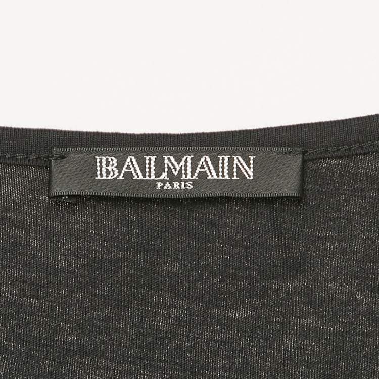 Pre Owned Balmain Black Logo Print Jersey Button Detail Tank Top S