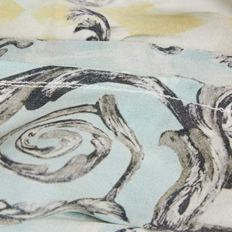 Pre Owned Balmain Green Stripe and Floral Print Chiffon Shirt L
