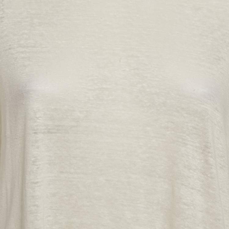 Pre Owned Balmain Cream Linen Knit Short Sleeve Top L