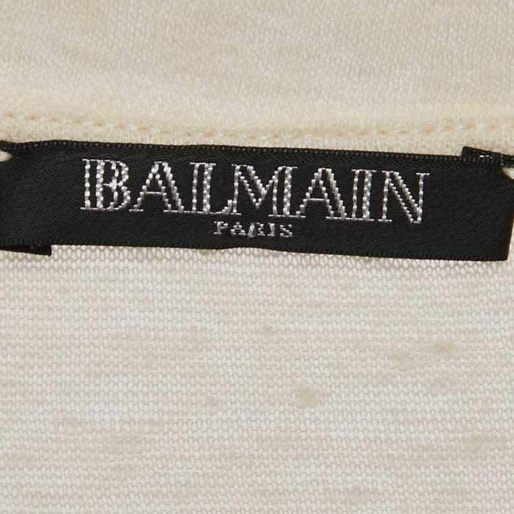 Pre Owned Balmain Cream Linen Knit Short Sleeve Top L