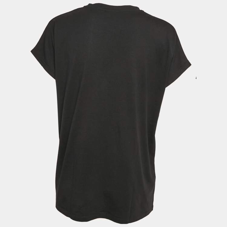 Pre Owned Balmain Black Logo Print Cotton Crew Neck T-Shirt M
