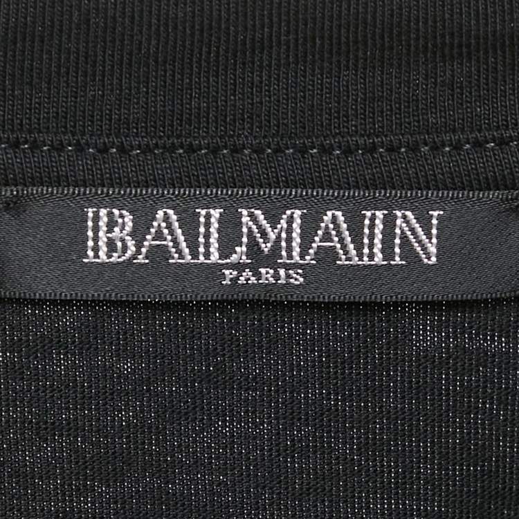 Pre Owned Balmain Black Logo Print Cotton Crew Neck T-Shirt M