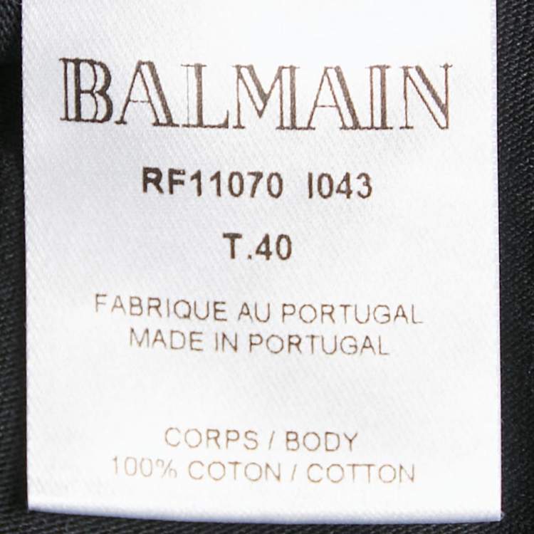 Pre Owned Balmain Black Logo Print Cotton Crew Neck T-Shirt M