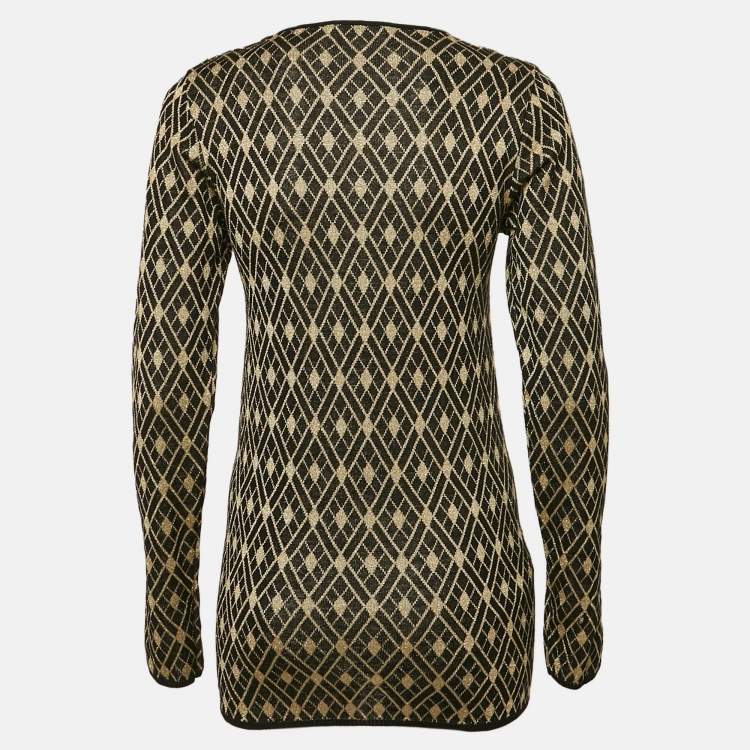 Pre Owned Balmain Black/Gold Patterned Lurex Knit Jumper M