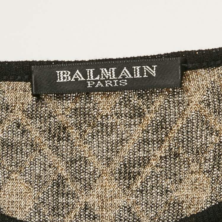 Pre Owned Balmain Black/Gold Patterned Lurex Knit Jumper M