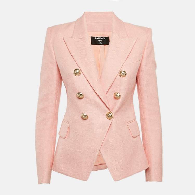 Pre Owned Balmain Pink Crepe Double Breasted Blazer S