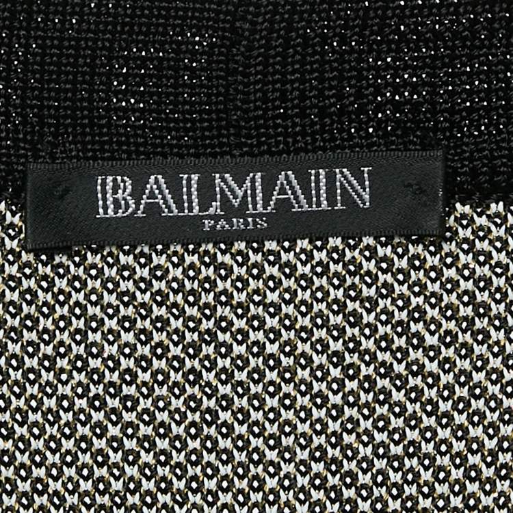 Pre Owned Balmain Metallic Patterned Lurex Knit Belted Cardigan L