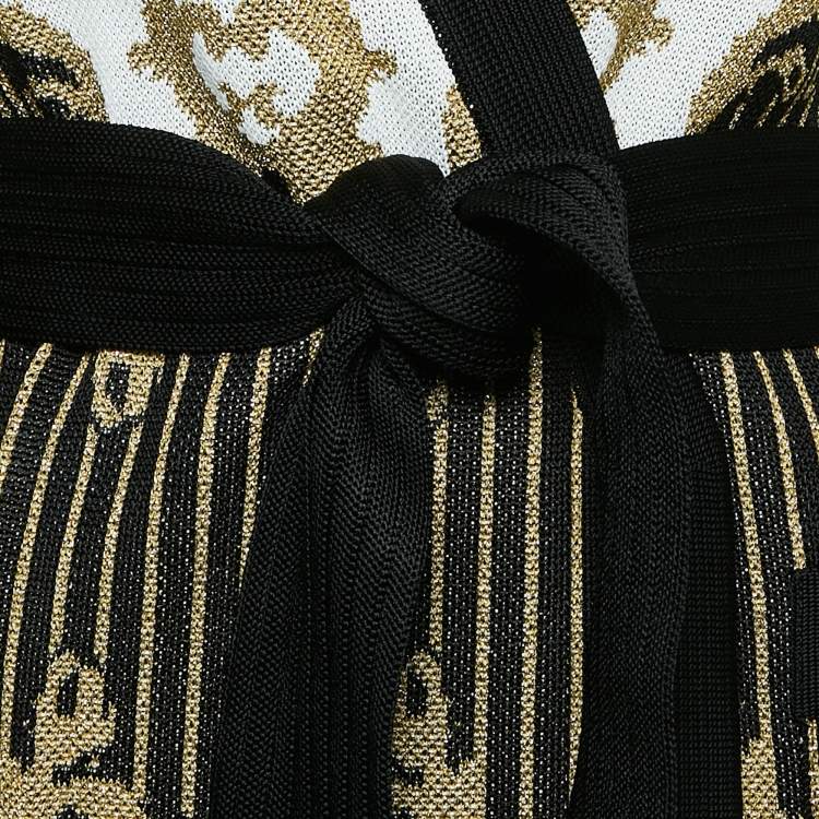 Pre Owned Balmain Metallic Patterned Lurex Knit Belted Cardigan L