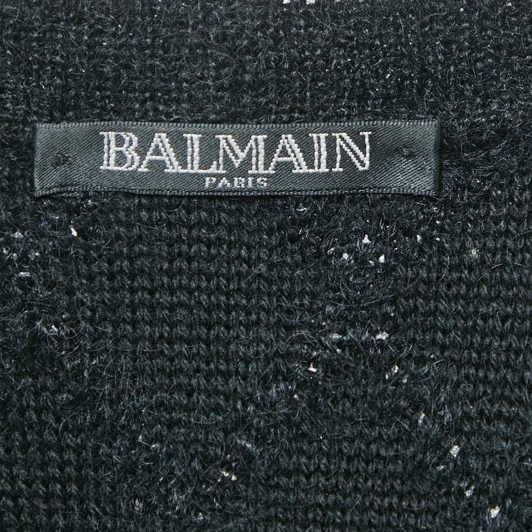 Pre Owned Balmain Black Patterned Wool Blend Cardigan S