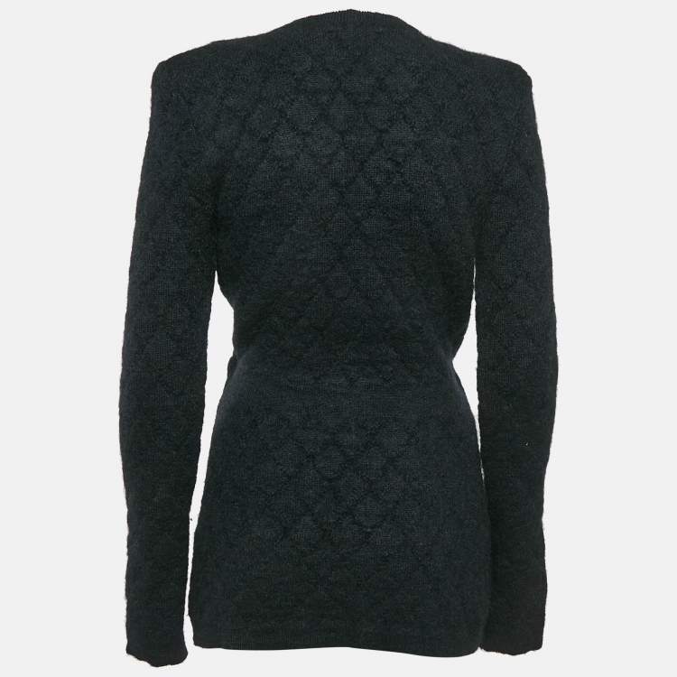 Pre Owned Balmain Black Patterned Wool Blend Cardigan S