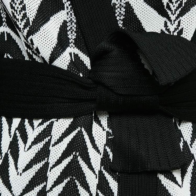 Pre Owned Balmain White/Black Patterned Knit Belted Cardigan S
