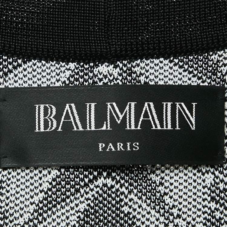 Pre Owned Balmain White/Black Patterned Knit Belted Cardigan S
