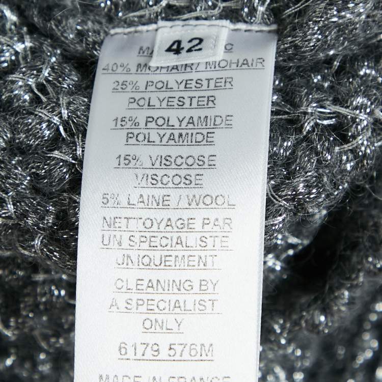 Pre Owned Balmain Silver/Grey Lurex Knit High Neck Jumper L
