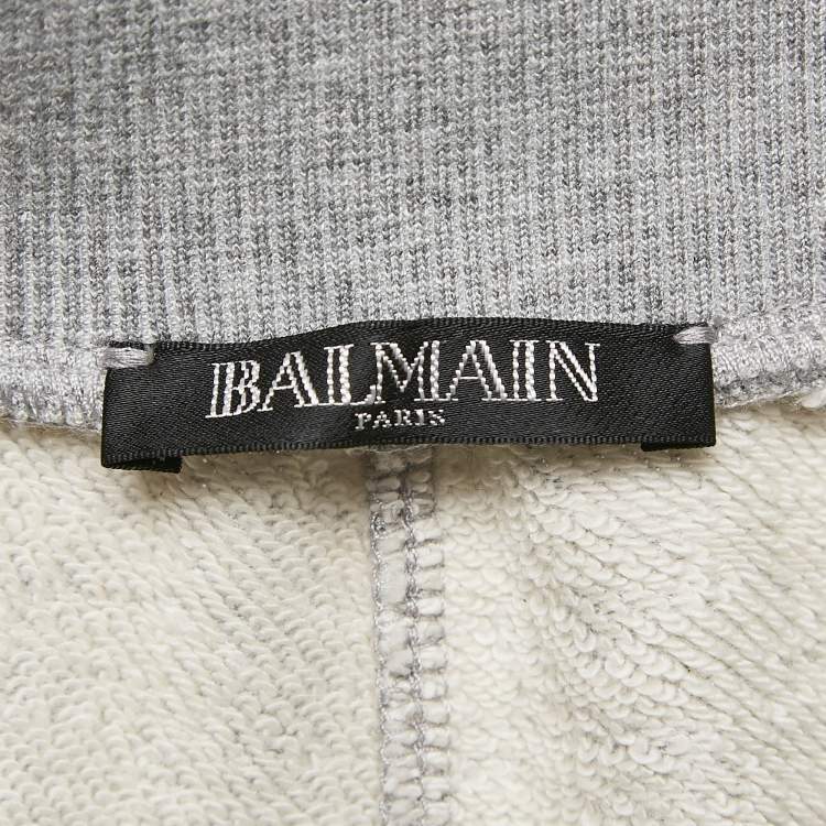 Pre Owned Balmain Grey Knit Zip and Puffer Detail Trackpants M