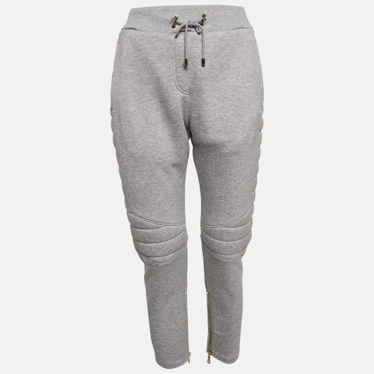 Pre Owned Balmain Grey Knit Zip and Puffer Detail Trackpants M