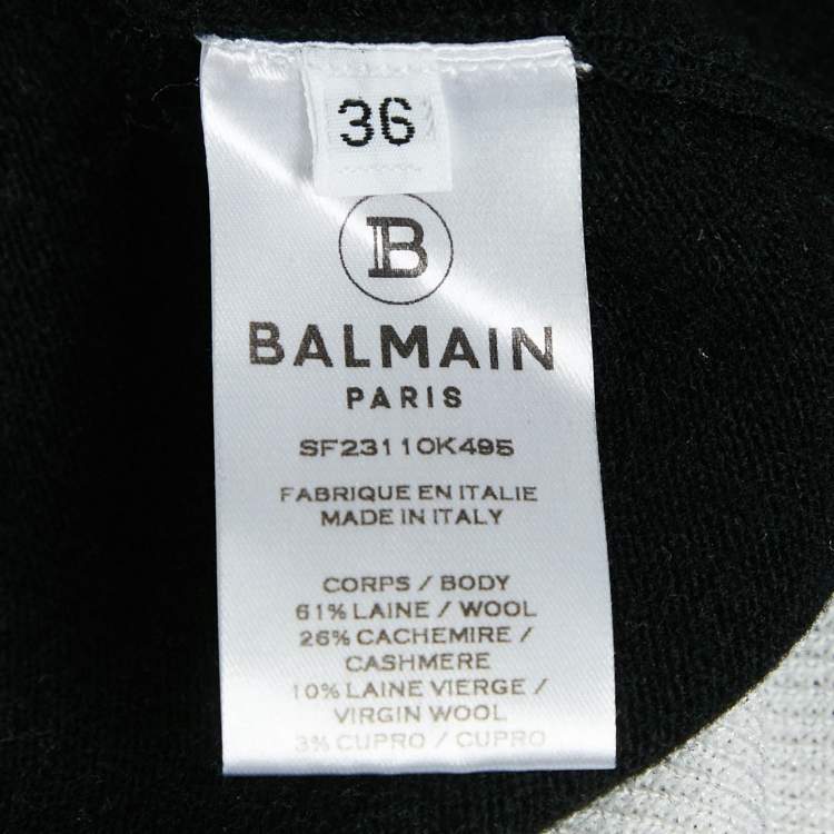 Pre Owned Balmain Black Logo Pattern Wool Knit Sweater S