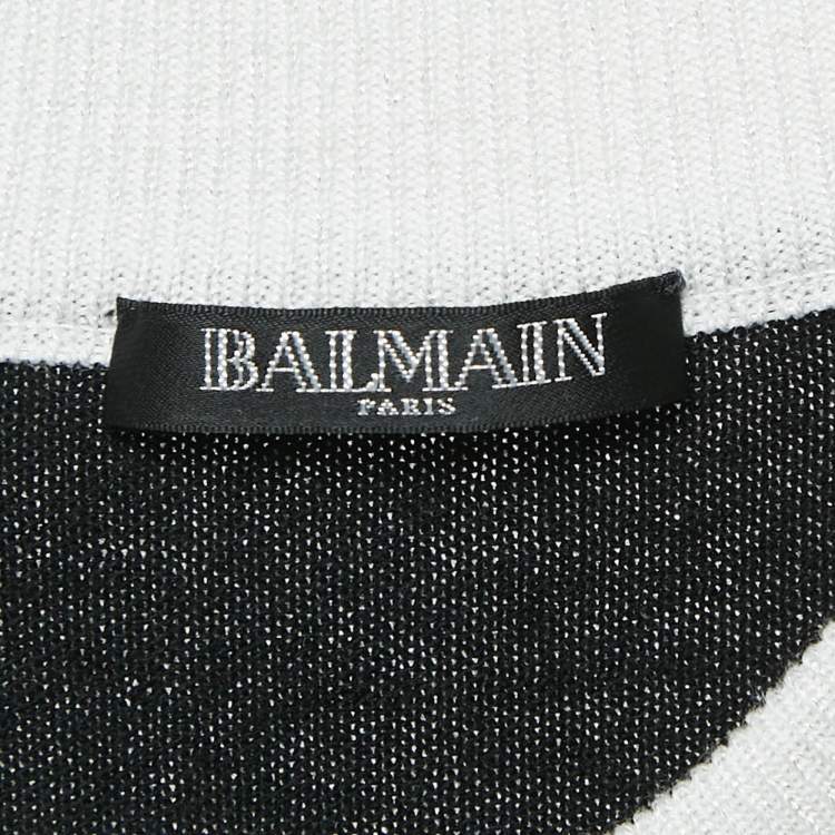 Pre Owned Balmain Black Logo Pattern Wool Knit Sweater S