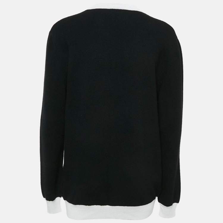 Pre Owned Balmain Black Logo Pattern Wool Knit Sweater S