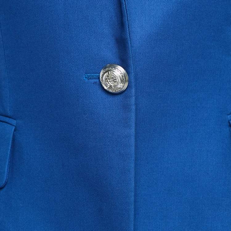 Pre Owned Balmain Blue Cotton Button Detail Single Breasted Blazer M