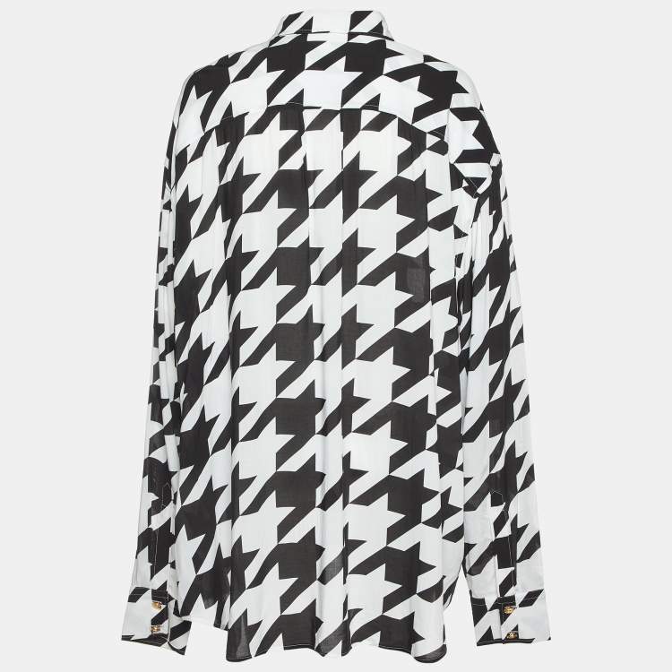 Pre Owned Balmain Monochrome Houndstooth Print Poplin Button Front Shirt L