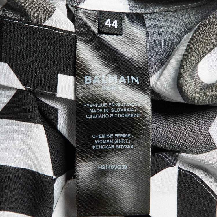 Pre Owned Balmain Monochrome Houndstooth Print Poplin Button Front Shirt L