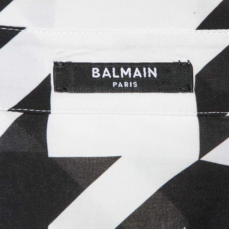 Pre Owned Balmain Monochrome Houndstooth Print Poplin Button Front Shirt L