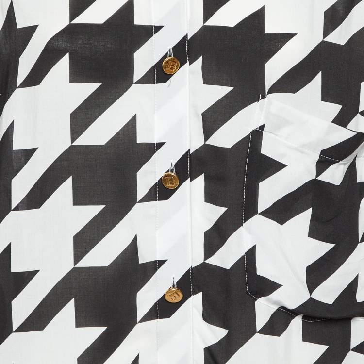 Pre Owned Balmain Monochrome Houndstooth Print Poplin Button Front Shirt L