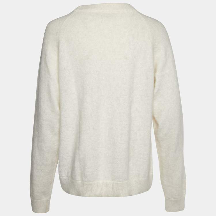 Pre Owned Balmain Cream Crystal Logo Embellished Wool Knit Sweater M