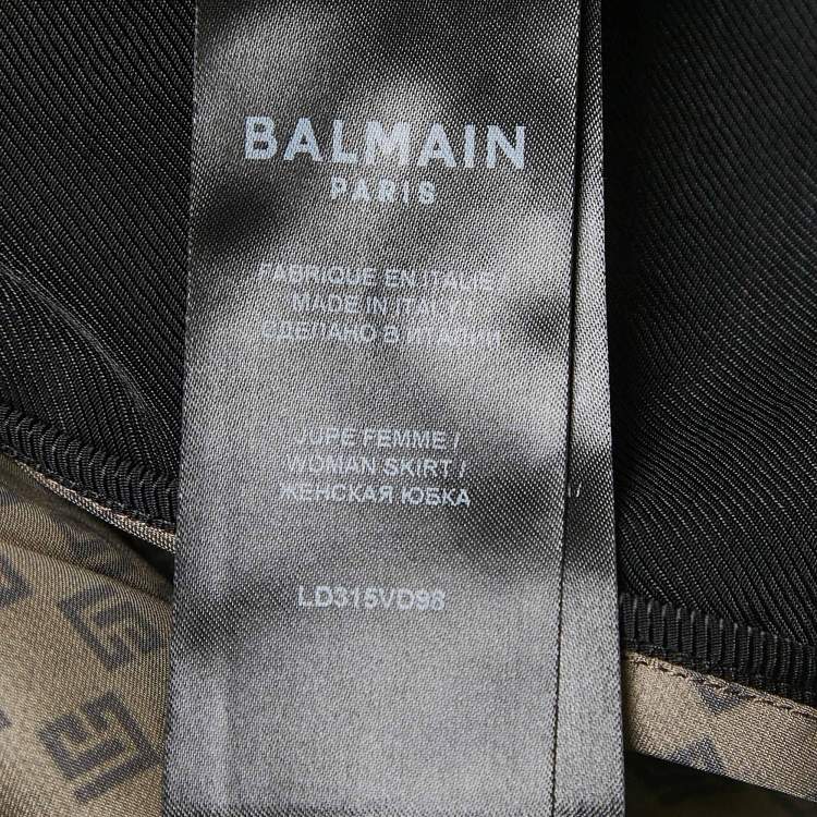 Pre Owned Balmain Brown  Monogram Print Satin Pleated Midi Skirt M