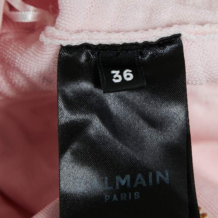 Pre Owned Balmain Pink Monogram Jacquard Knit Sleeveless Crop Top S