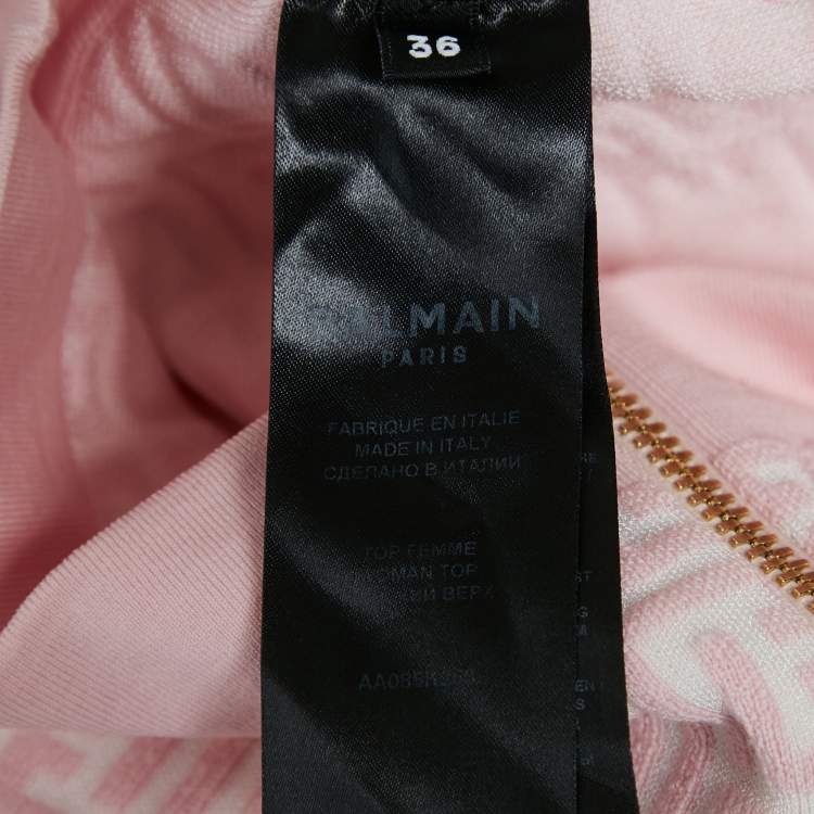 Pre Owned Balmain Pink Monogram Jacquard Knit Sleeveless Crop Top S