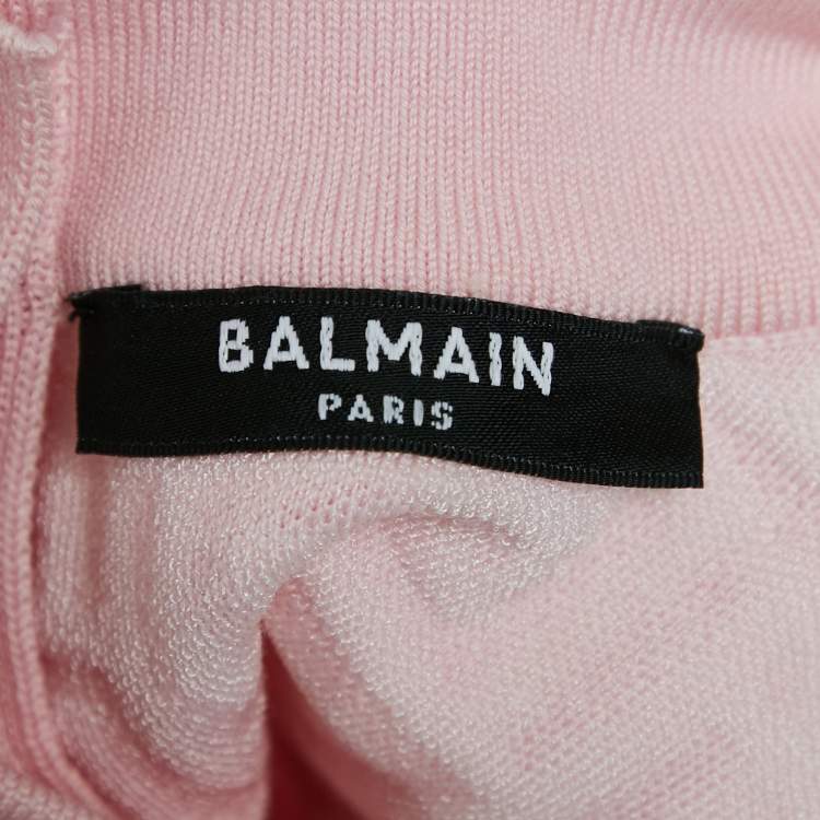 Pre Owned Balmain Pink Monogram Jacquard Knit Sleeveless Crop Top S