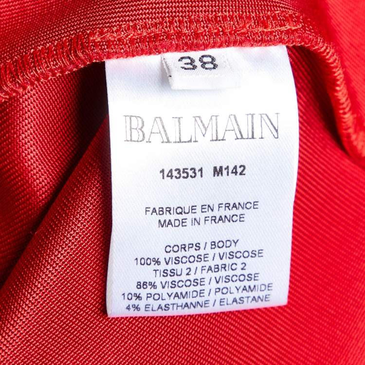 Pre Owned Balmain Red Jersey Button Embellished Mini Dress M