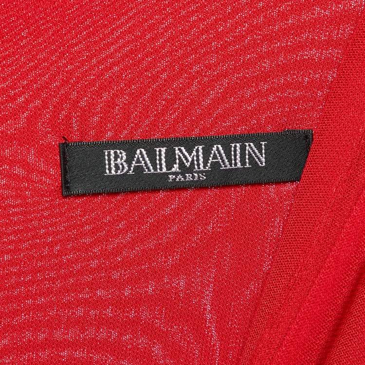 Pre Owned Balmain Red Jersey Button Embellished Mini Dress M