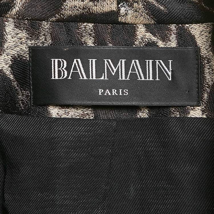 Pre Owned Balmain Brown Leopard Pattern Jacquard Button Detail Blazer M